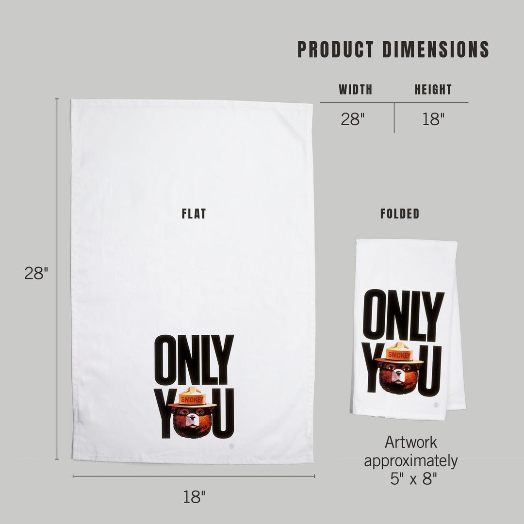 Smokey Bear, Only You Typography, Officially Licensed Vintage Poster, Organic Cotton Kitchen Tea Towels Kitchen Lantern Press 