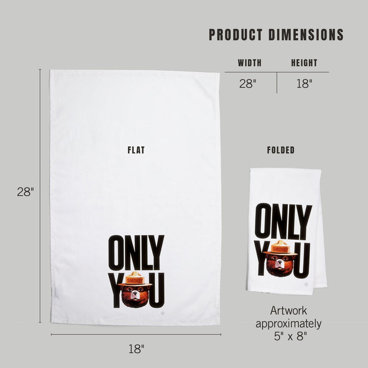 Smokey Bear, Only You Typography, Officially Licensed Vintage Poster, Organic Cotton Kitchen Tea Towels Kitchen Lantern Press 