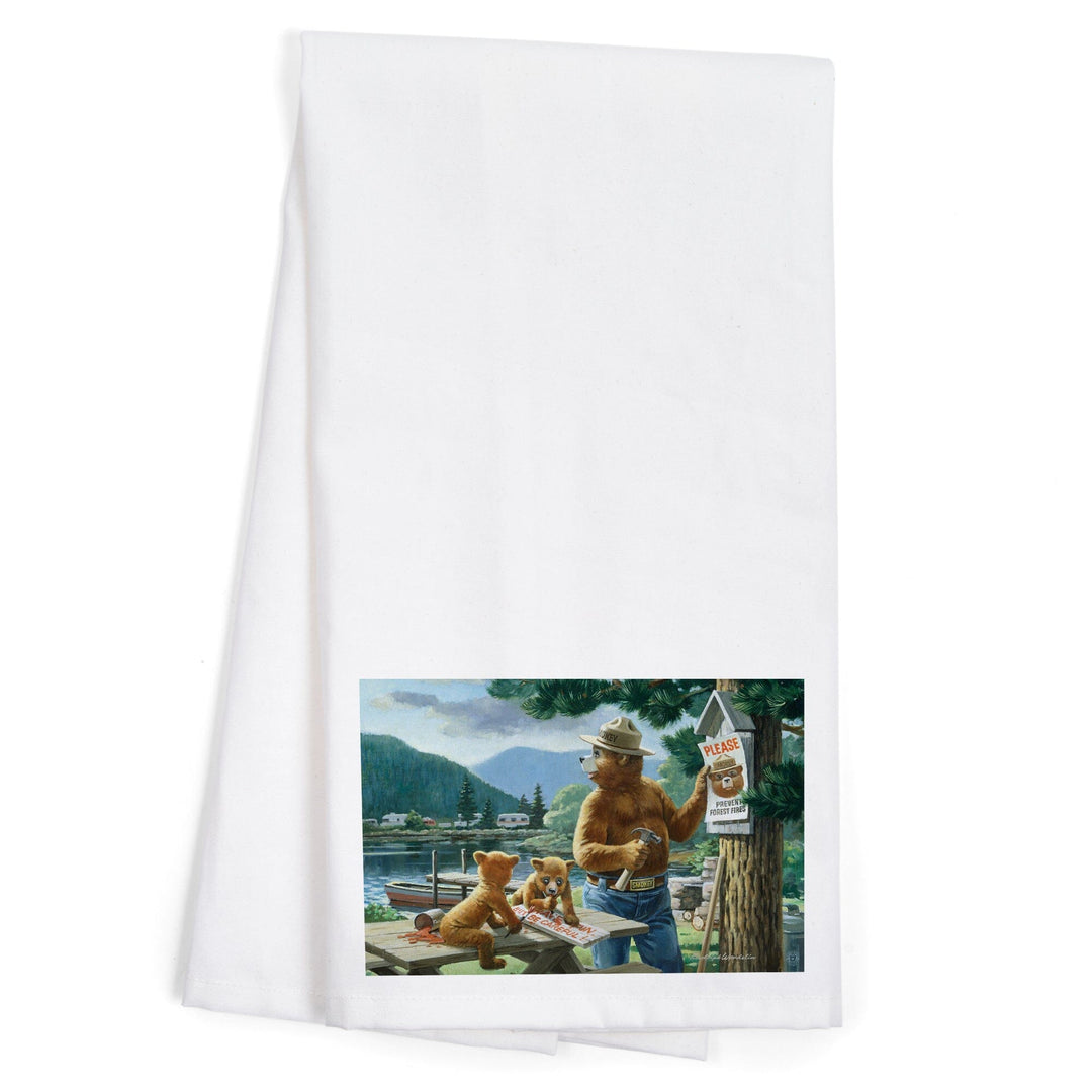 Smokey Bear, Posting Signs, Vintage Poster, Organic Cotton Kitchen Tea Towels Kitchen Lantern Press 