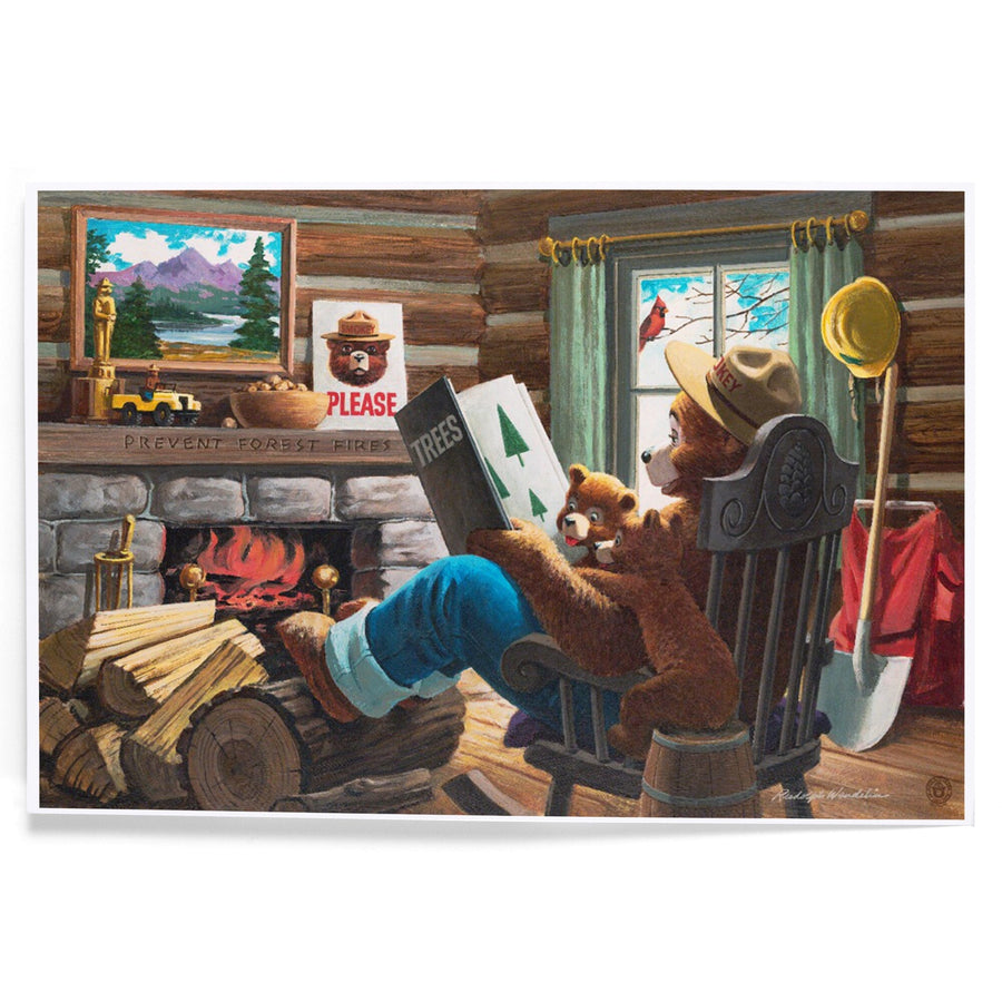 Smokey Bear, Reading Book to Cubs, Officially Licensed Vintage Poster, Art & Giclee Prints Art Lantern Press 
