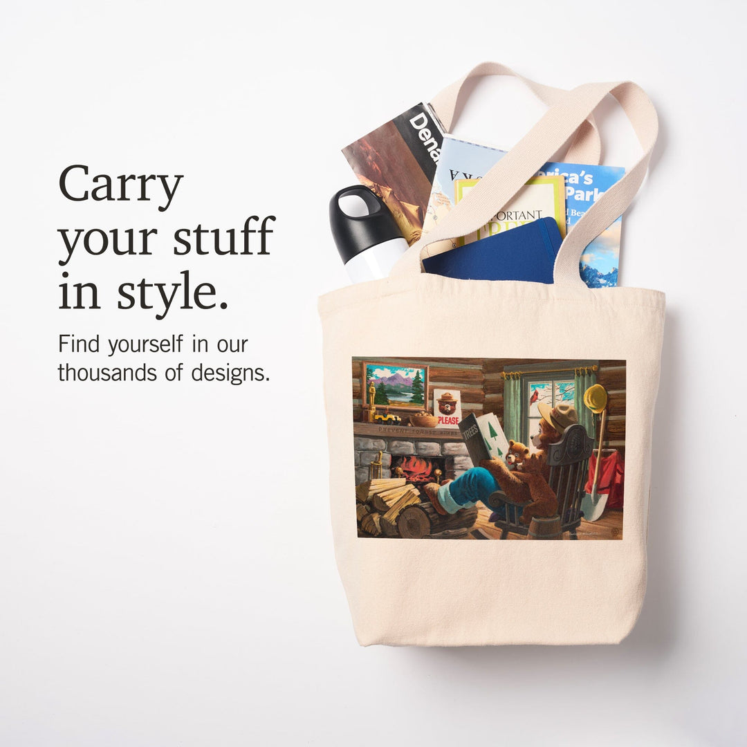 Smokey Bear, Reading Book to Cubs, Officially Licensed Vintage Poster, Tote Bag Totes Lantern Press 