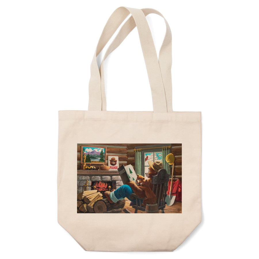 Smokey Bear, Reading Book to Cubs, Officially Licensed Vintage Poster, Tote Bag Totes Lantern Press 