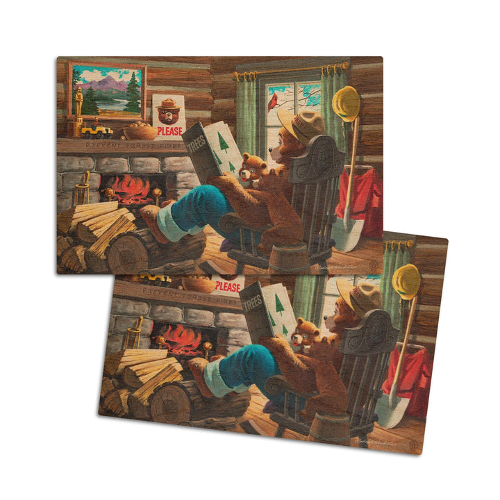 Smokey Bear, Reading Book to Cubs, Vintage Poster, Wood Signs and Postcards Wood Lantern Press 4x6 Wood Postcard Set 