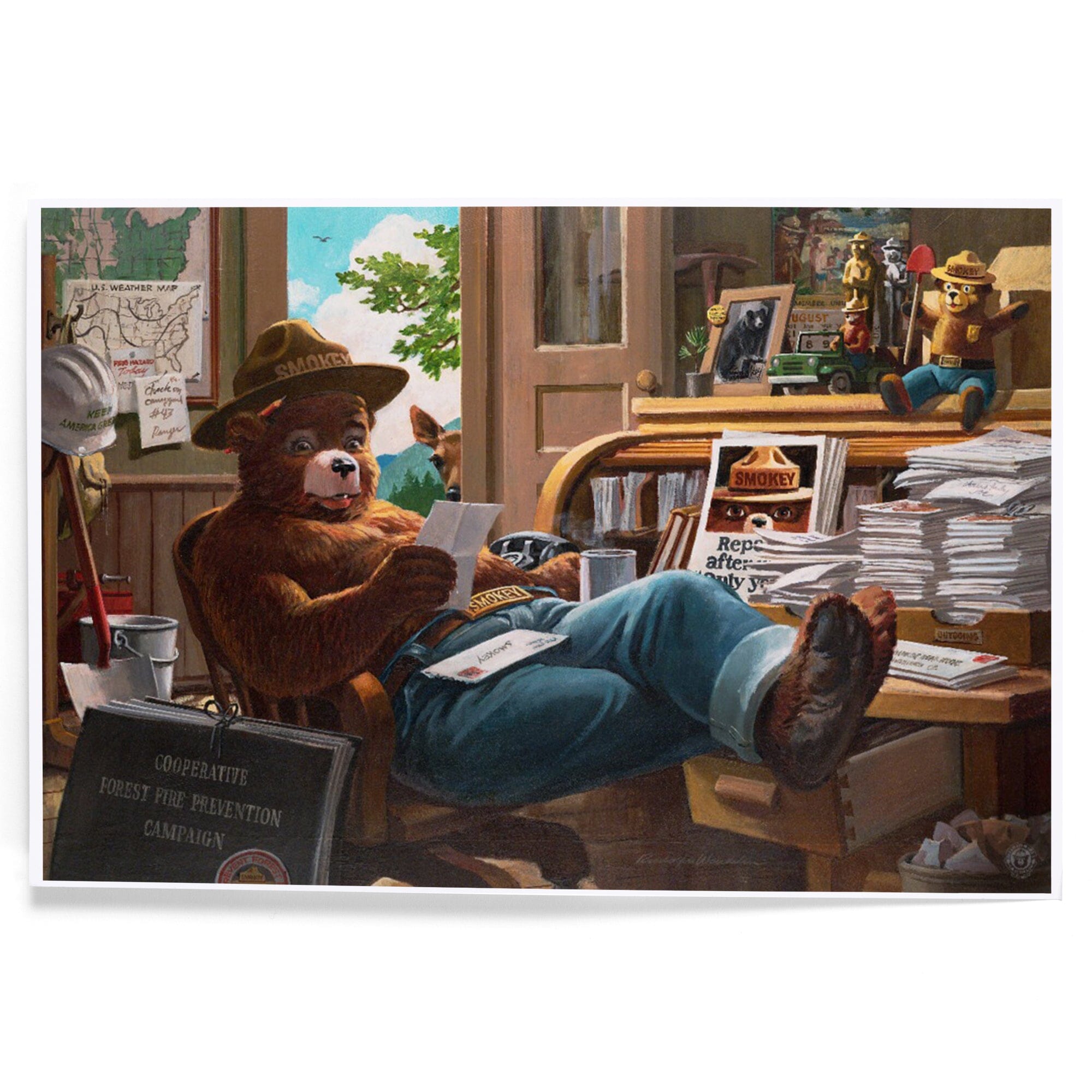Smokey Bear Reading Mail Vintage Poster (12x18)