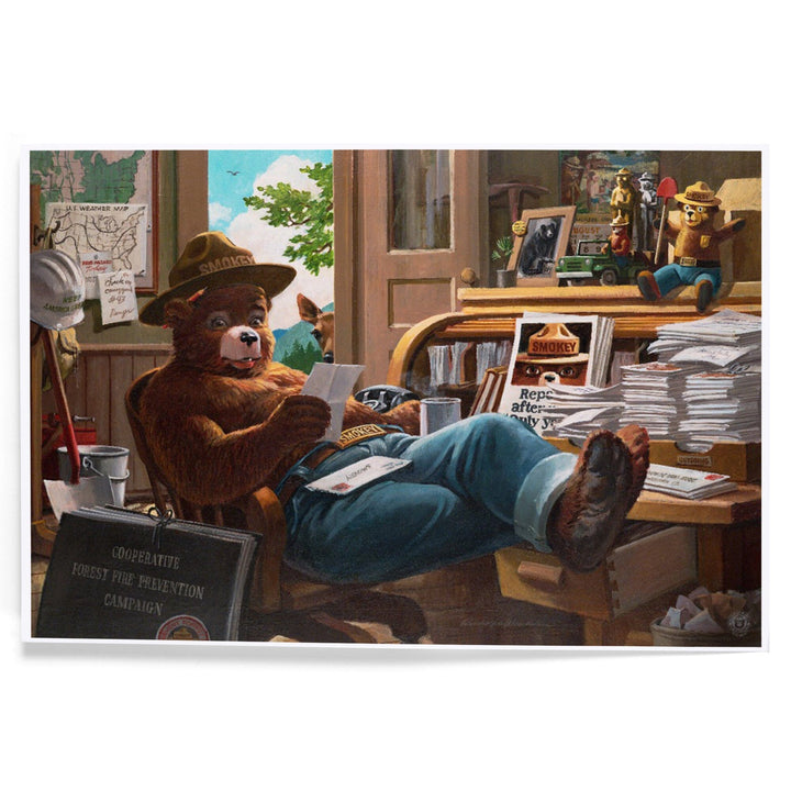 Smokey Bear, Reading Mail, Officially Licensed Vintage Poster, Art & Giclee Prints Art Lantern Press 