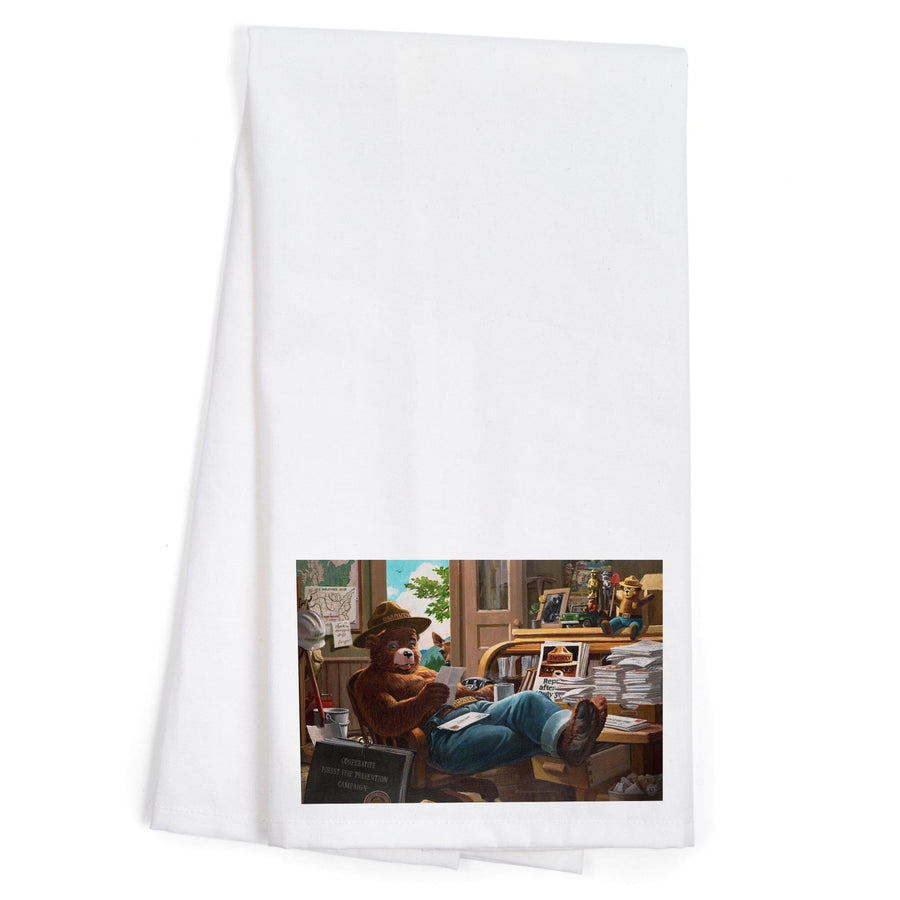Smokey Bear, Reading Mail, Officially Licensed Vintage Poster, Organic Cotton Kitchen Tea Towels Kitchen Lantern Press 