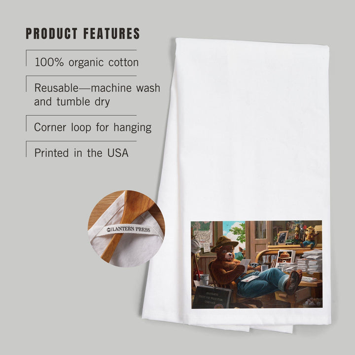 Smokey Bear, Reading Mail, Officially Licensed Vintage Poster, Organic Cotton Kitchen Tea Towels Kitchen Lantern Press 