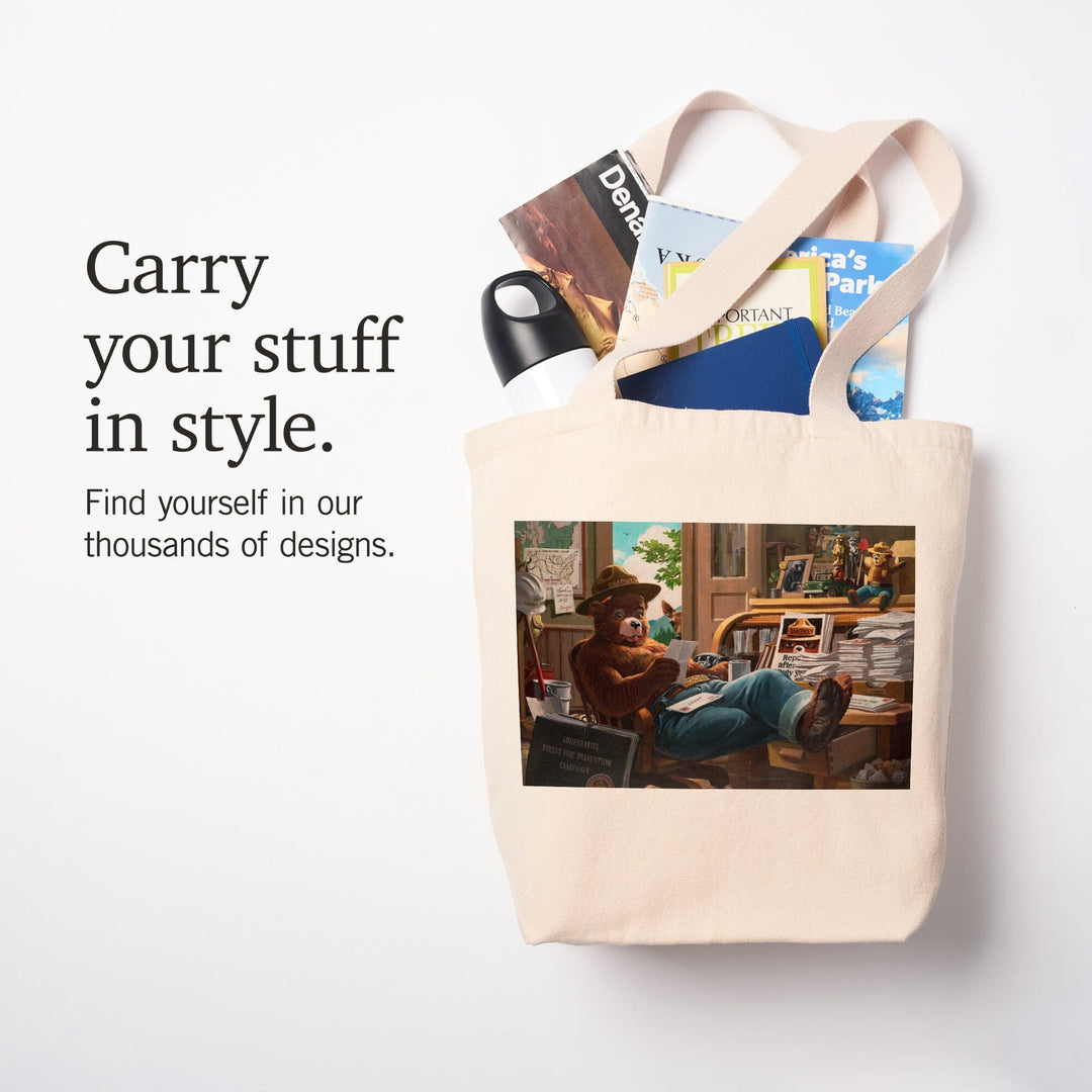Smokey Bear, Reading Mail, Officially Licensed Vintage Poster, Tote Bag Totes Lantern Press 