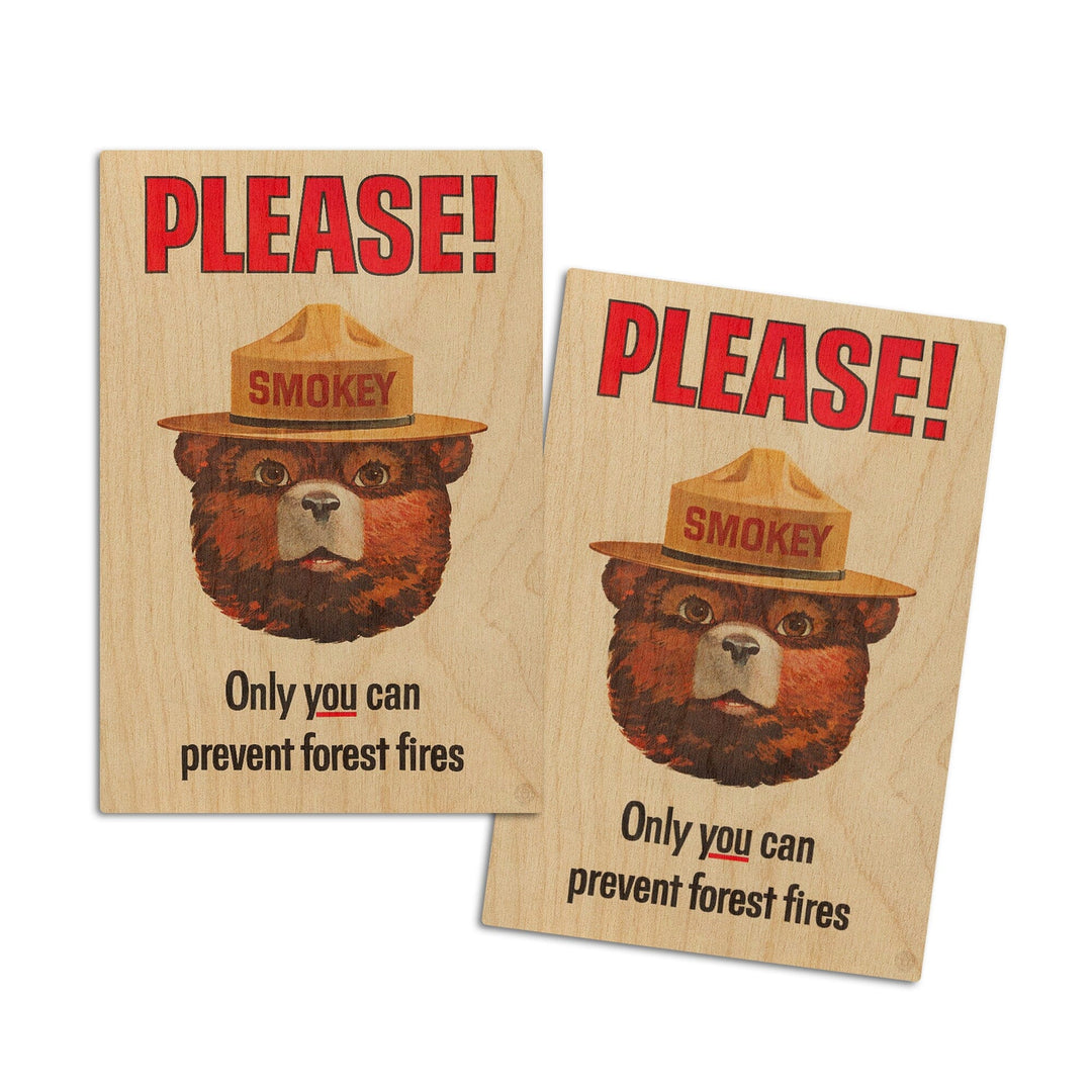 Smokey Bear Vintage Poster, Only You Can Prevent Forest Fires, Wood Signs and Postcards Wood Lantern Press 4x6 Wood Postcard Set 
