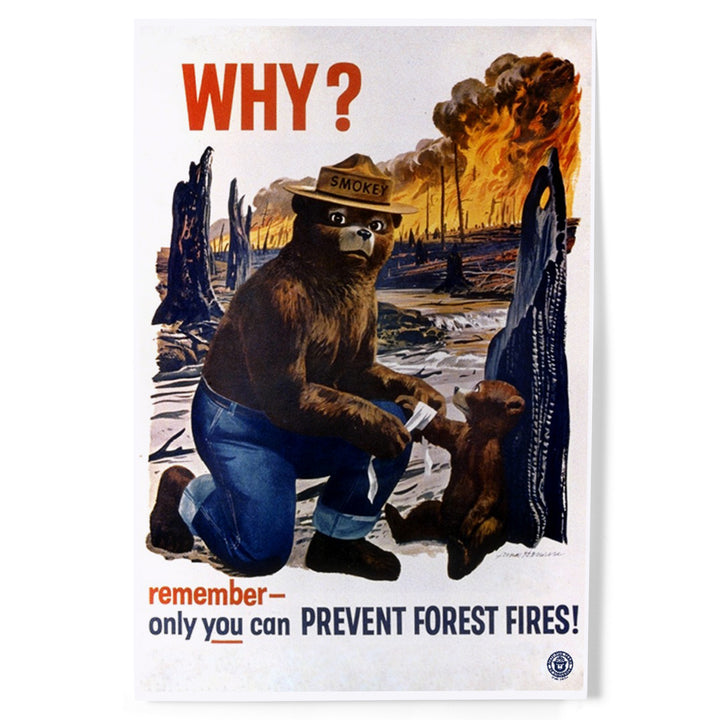 Smokey Bear, Why, Officially Licensed Vintage Poster, Art & Giclee Prints Art Lantern Press 12 x 18 Art Print 