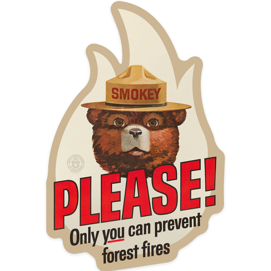 Smokey the Bear, Please, Contour, Vintage Poster, Vinyl Sticker Sticker Lantern Press 