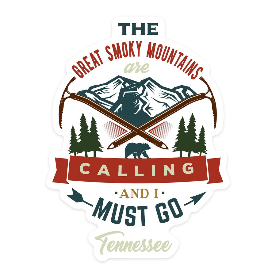 Smoky Mountains, Tennessee, The Mountains are Calling, Bear & Mountains, Contour, Lantern Press Artwork, Vinyl Sticker Sticker Lantern Press 