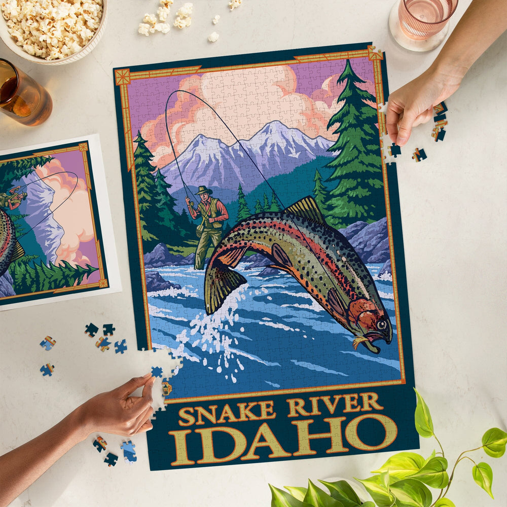 Snake River, Idaho, Fly Fishing Scene, Jigsaw Puzzle Puzzle Lantern Press 