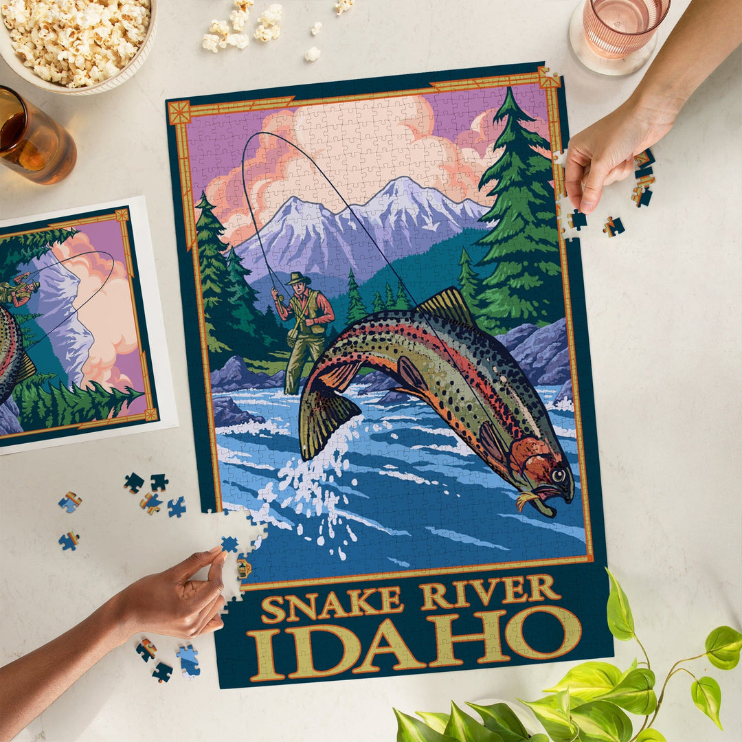 Snake River, Idaho, Fly Fishing Scene, Jigsaw Puzzle Puzzle Lantern Press 