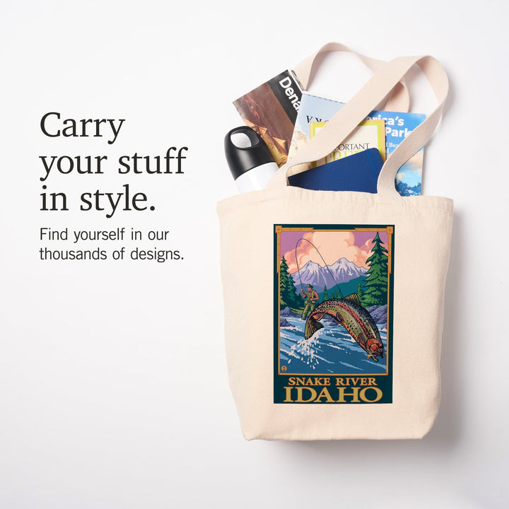 Snake River, Idaho, Fly Fishing Scene, Tote Bag Totes Lantern Press 