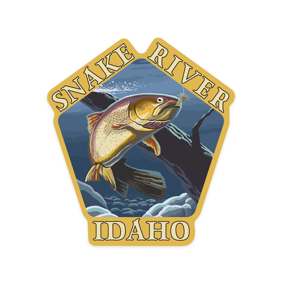 Snake River, Idaho, Trout Fishing Cross-Section, Contour, Lantern Press Artwork, Vinyl Sticker Sticker Lantern Press 