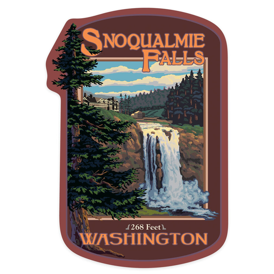 Snoqualmie Falls, Washington, Day, Contour, Lantern Press Artwork, Vinyl Sticker Sticker Lantern Press 