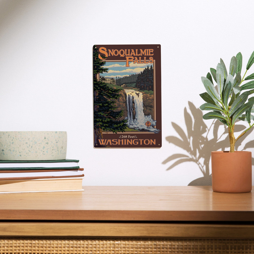 Snoqualmie Falls, Washington, Day, Lantern Press Artwork, Wood Signs and Postcards Wood Lantern Press 