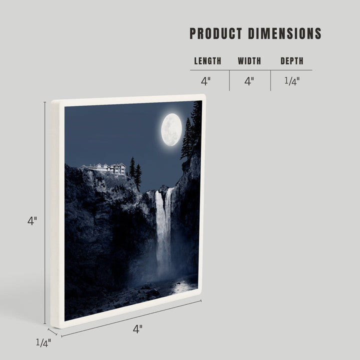 Snoqualmie Falls, Washington, Falls at Night (blue), Coasters Coasters Lantern Press 