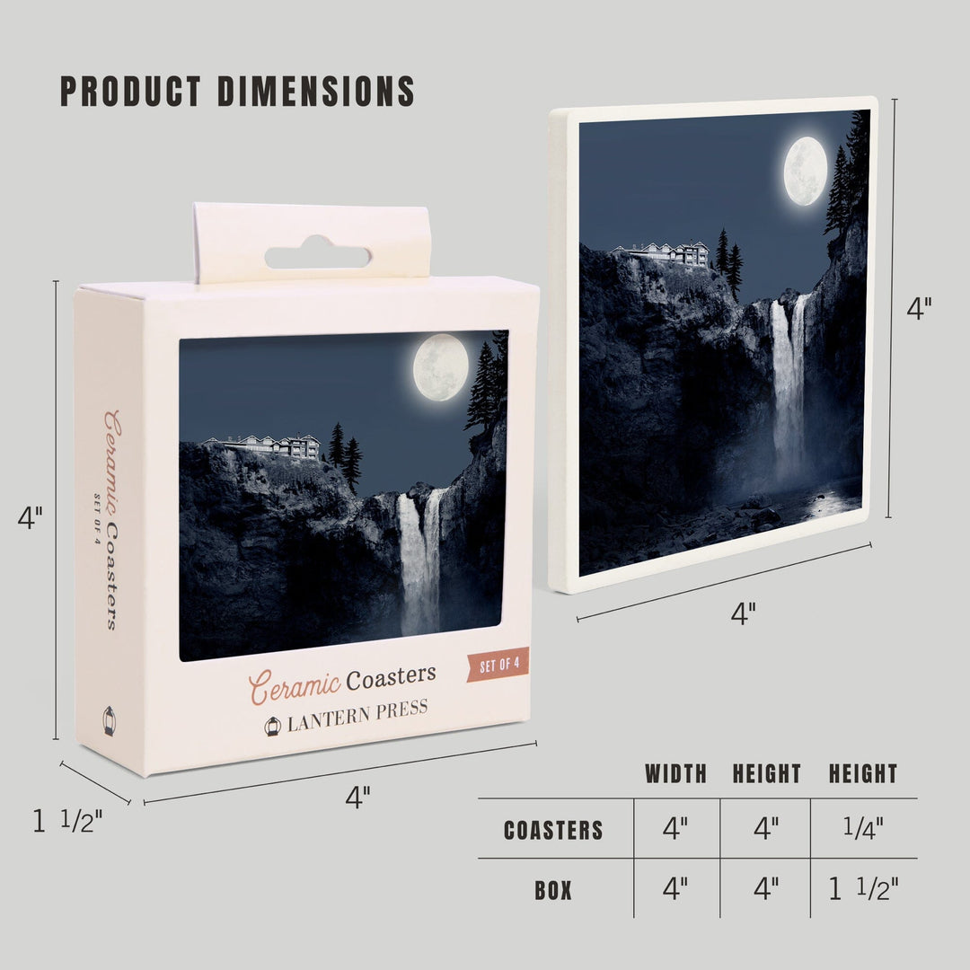 Snoqualmie Falls, Washington, Falls at Night (blue), Coasters Coasters Lantern Press 