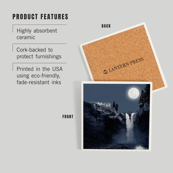 Snoqualmie Falls, Washington, Falls at Night (blue), Coasters Coasters Lantern Press 