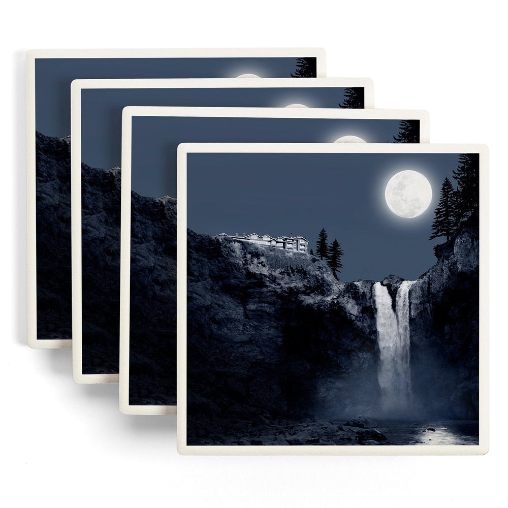Snoqualmie Falls, Washington, Falls at Night (blue), Coasters Coasters Lantern Press 
