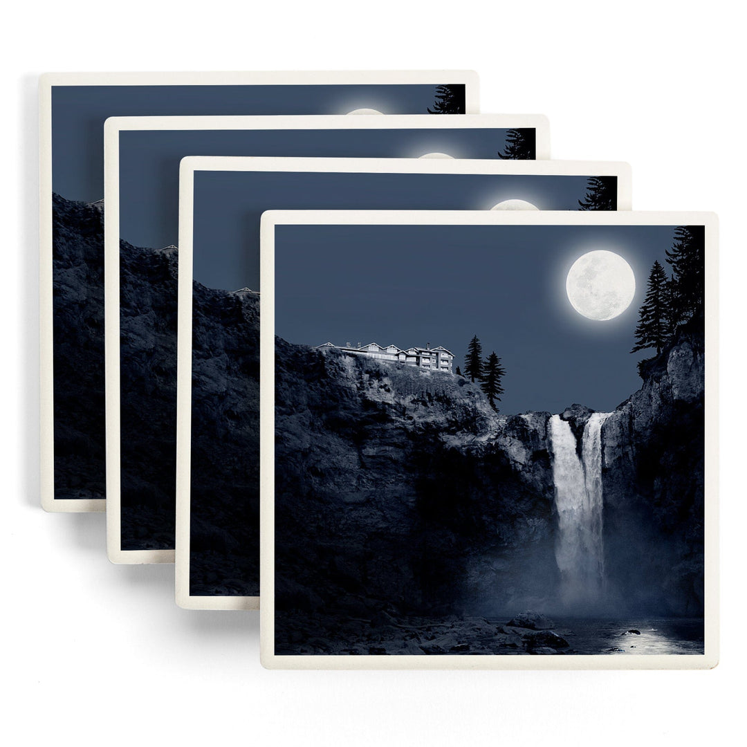 Snoqualmie Falls, Washington, Falls at Night (blue), Coasters Coasters Lantern Press 