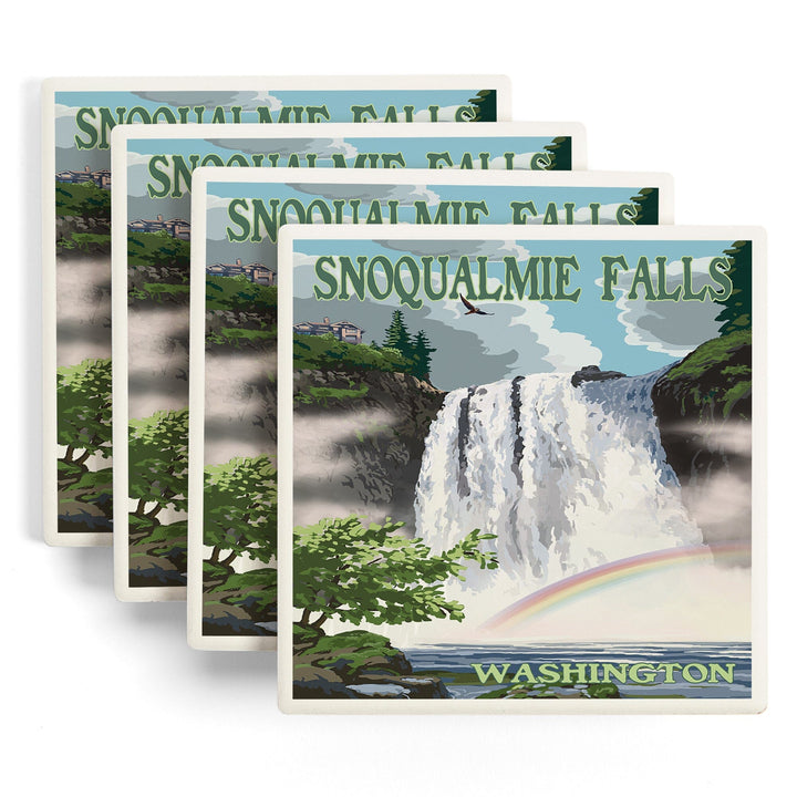 Snoqualmie Falls, Washington, Summer Scene, Coasters Coasters Lantern Press 