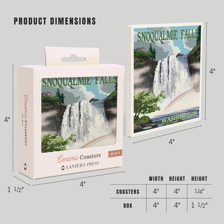 Snoqualmie Falls, Washington, Summer Scene, Coasters Coasters Lantern Press 