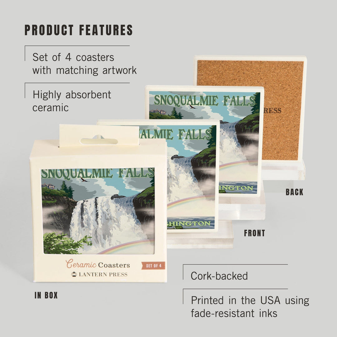 Snoqualmie Falls, Washington, Summer Scene, Coasters Coasters Lantern Press 