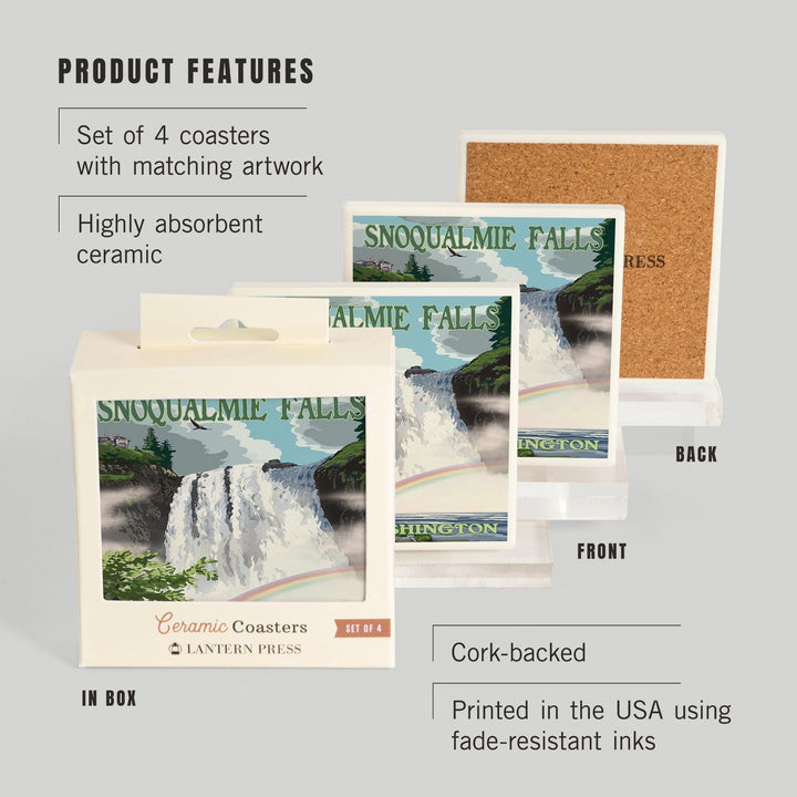 Snoqualmie Falls, Washington, Summer Scene, Coasters Coasters Lantern Press 
