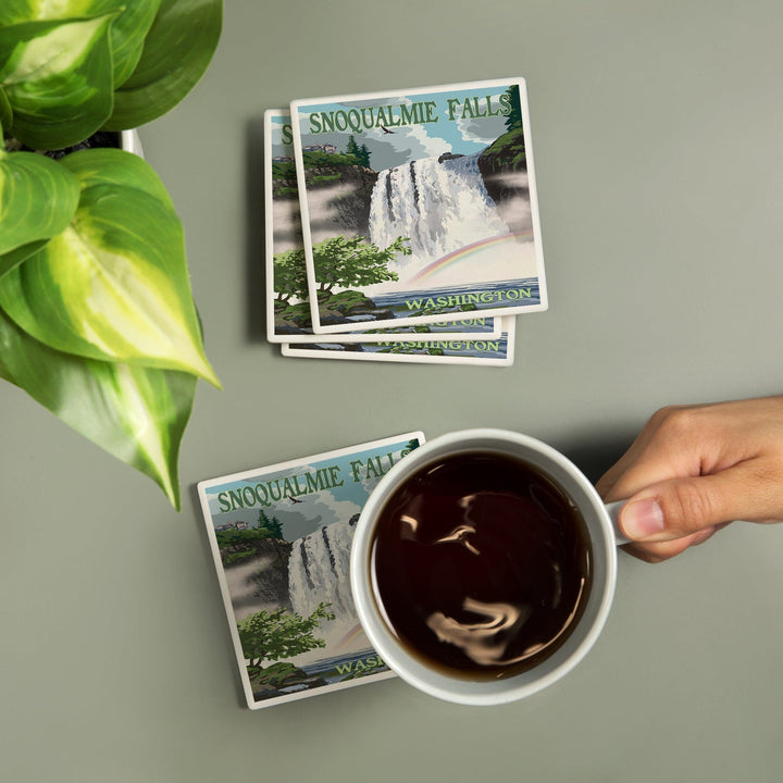Snoqualmie Falls, Washington, Summer Scene, Coasters Coasters Lantern Press 