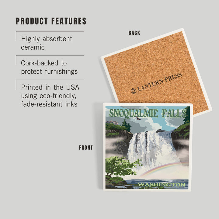 Snoqualmie Falls, Washington, Summer Scene, Coasters Coasters Lantern Press 