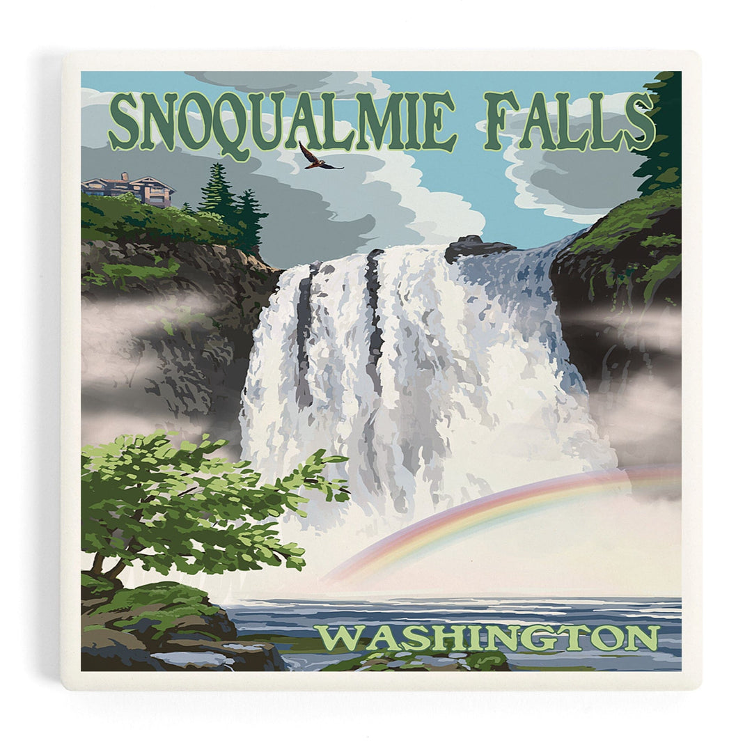 Snoqualmie Falls, Washington, Summer Scene, Coasters Coasters Lantern Press Coaster 