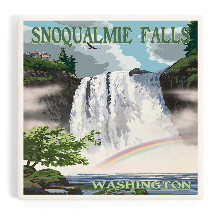 Snoqualmie Falls, Washington, Summer Scene, Coasters Coasters Lantern Press Coaster 
