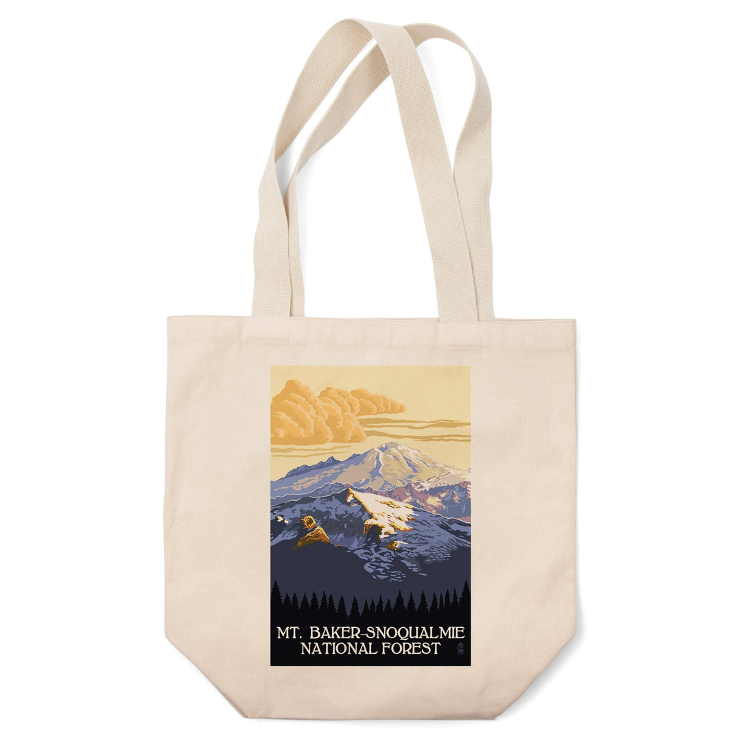 Snoqualmie National Forest, Washington, Mt. Baker, Lantern Press Artwork, Tote Bag Totes Lantern Press 