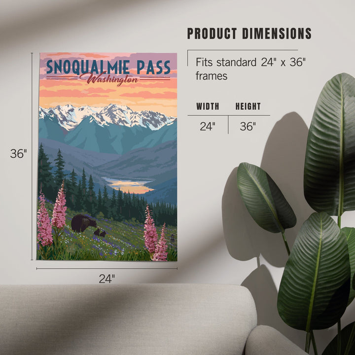 Snoqualmie Pass, Washington, Bear and Spring Flowers, Art & Giclee Prints Art Lantern Press 
