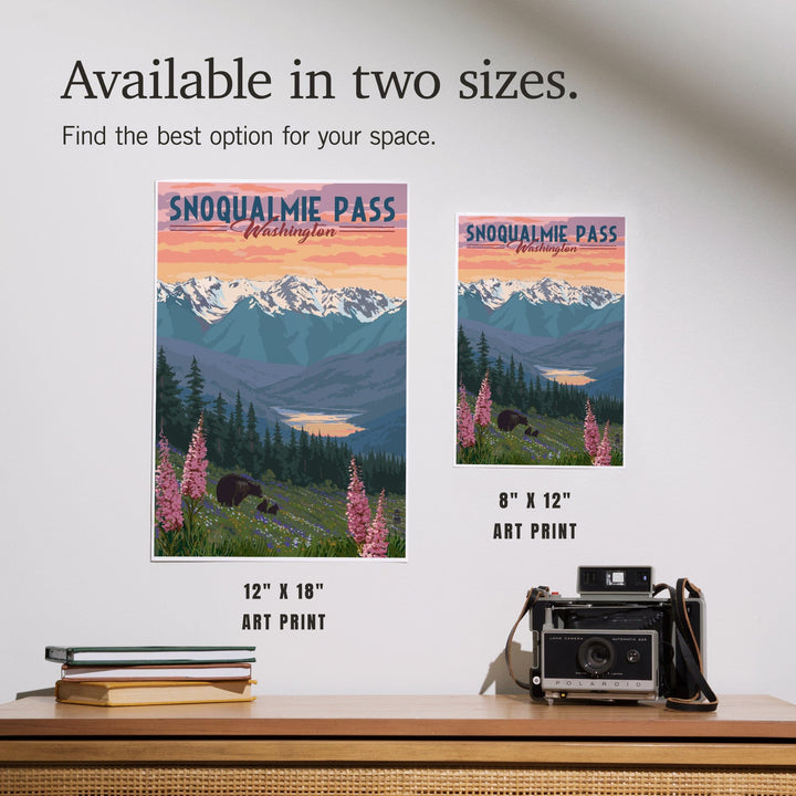 Snoqualmie Pass, Washington, Bear and Spring Flowers, Art & Giclee Prints Art Lantern Press 