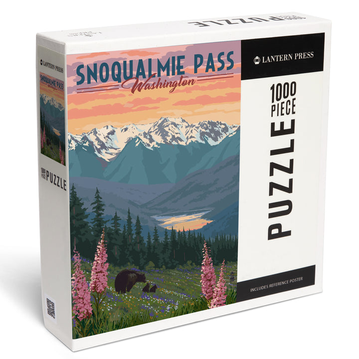 Snoqualmie Pass, Washington, Bear and Spring Flowers, Jigsaw Puzzle Puzzle Lantern Press 