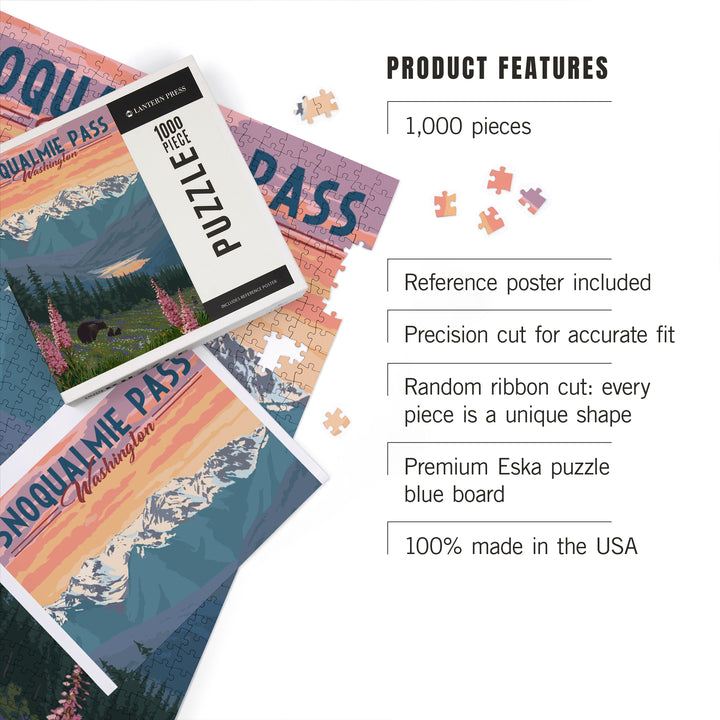 Snoqualmie Pass, Washington, Bear and Spring Flowers, Jigsaw Puzzle Puzzle Lantern Press 