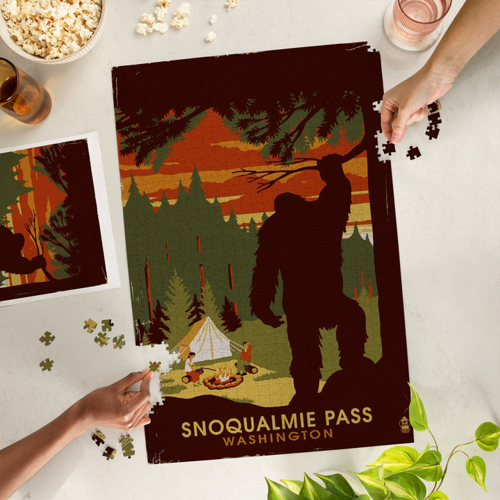 Snoqualmie Pass, Washington, Home of Bigfoot, Jigsaw Puzzle Puzzle Lantern Press 