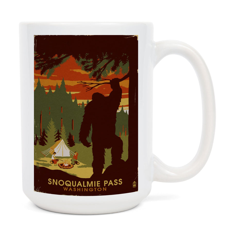 Snoqualmie Pass, Washington, Home of Bigfoot, Lantern Press Artwork, Ceramic Mug Mugs Lantern Press 