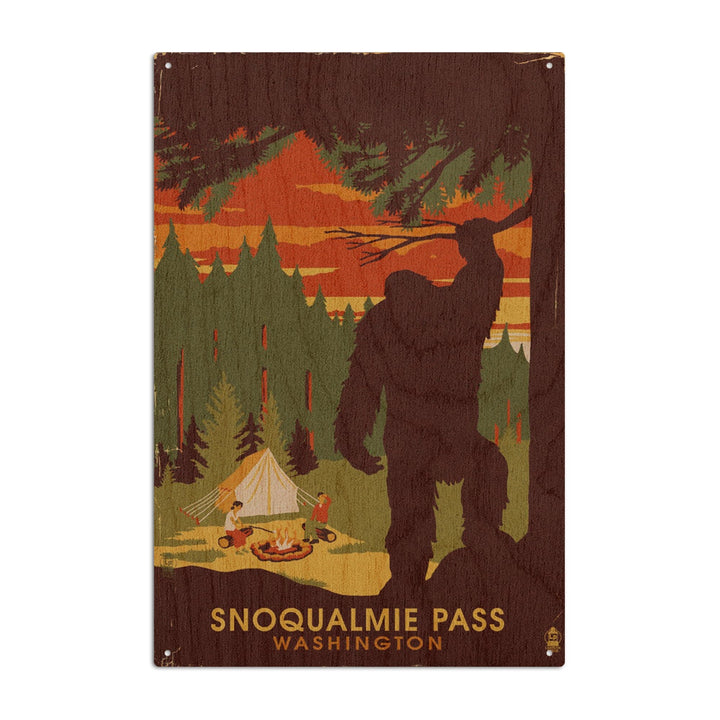 Snoqualmie Pass, Washington, Home of Bigfoot, Lantern Press Artwork, Wood Signs and Postcards Wood Lantern Press 10 x 15 Wood Sign 