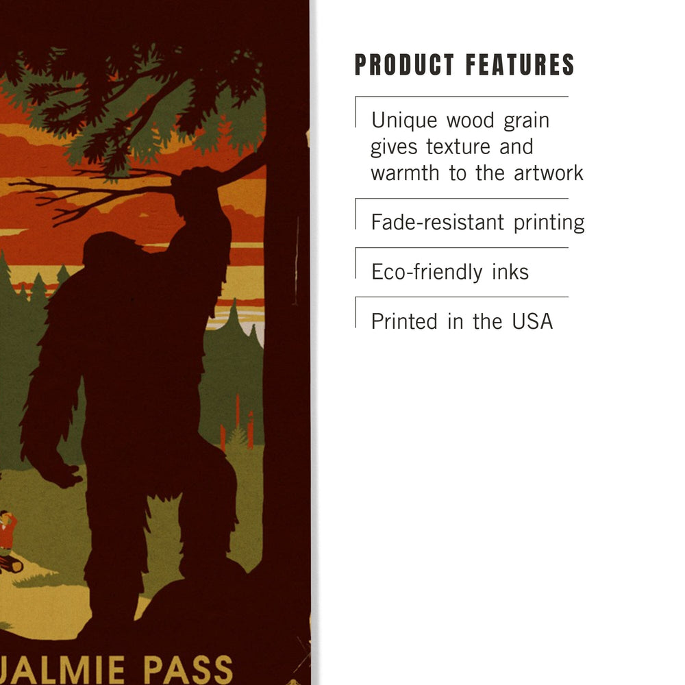Snoqualmie Pass, Washington, Home of Bigfoot, Lantern Press Artwork, Wood Signs and Postcards Wood Lantern Press 