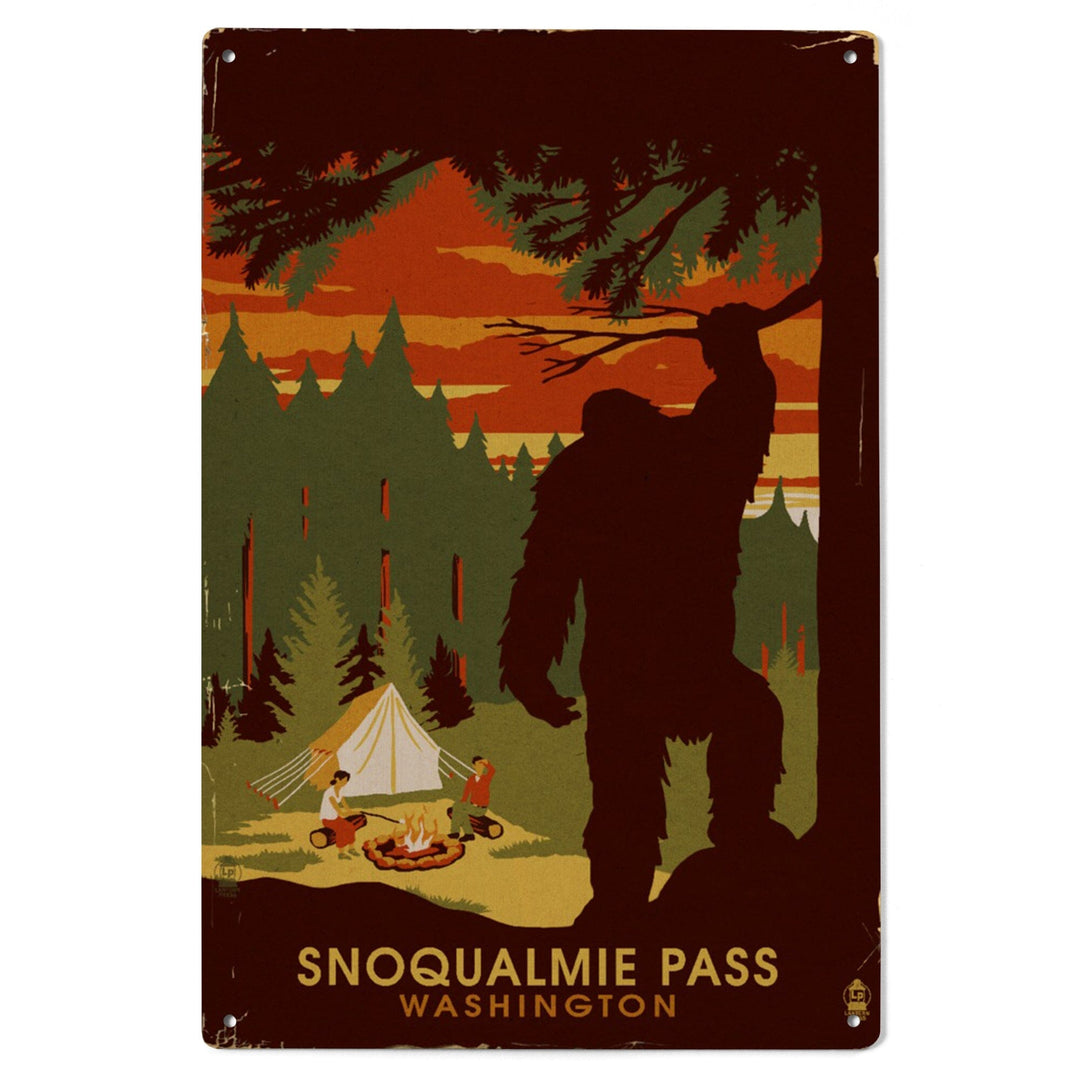Snoqualmie Pass, Washington, Home of Bigfoot, Lantern Press Artwork, Wood Signs and Postcards Wood Lantern Press 