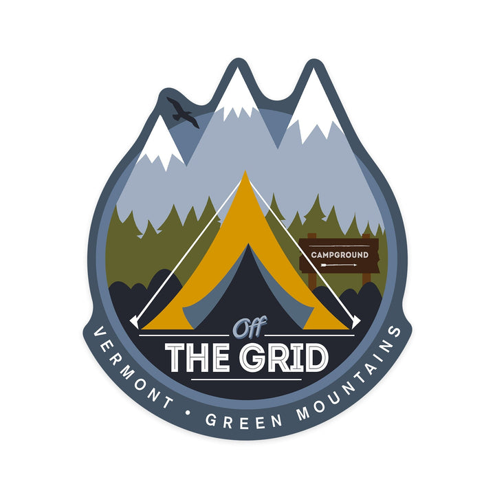 Snow Mountain, Vermont, Discover, Off the Grid, Tent, Contour, Vinyl Sticker Sticker Lantern Press 