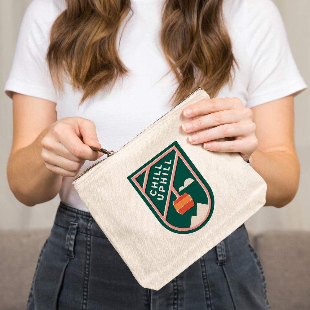 Snow Patrol Series, Chill Uphill,, Organic Cotton Zipper Pouch, Go Bag Totes Lantern Press 