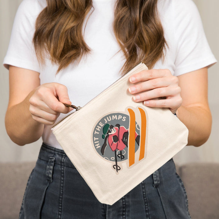 Snow Patrol Series, Hit the Jumps,, Organic Cotton Zipper Pouch, Go Bag Totes Lantern Press 