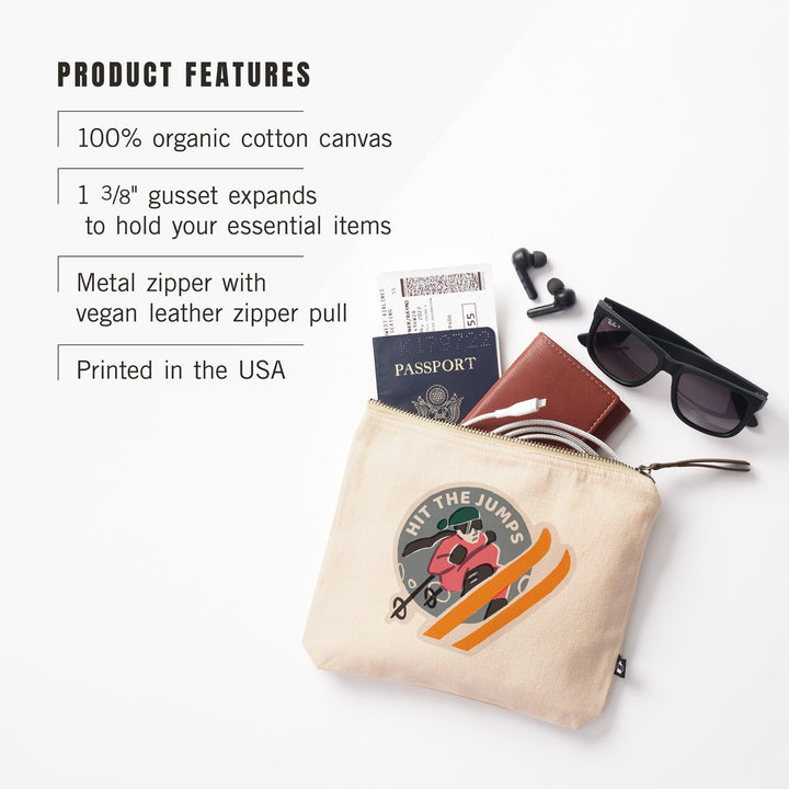 Snow Patrol Series, Hit the Jumps,, Organic Cotton Zipper Pouch, Go Bag Totes Lantern Press 