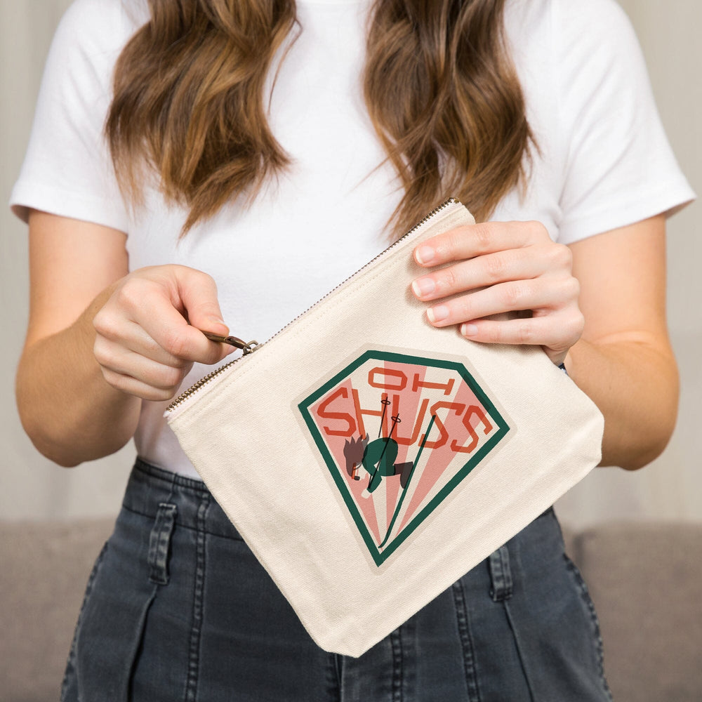 Snow Patrol Series, Oh Shuss,, Organic Cotton Zipper Pouch, Go Bag Totes Lantern Press 